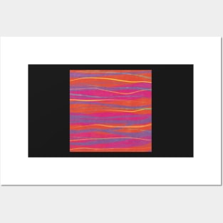 Pink, orange, yellow, violet watercolored horisontal striped pattern Posters and Art